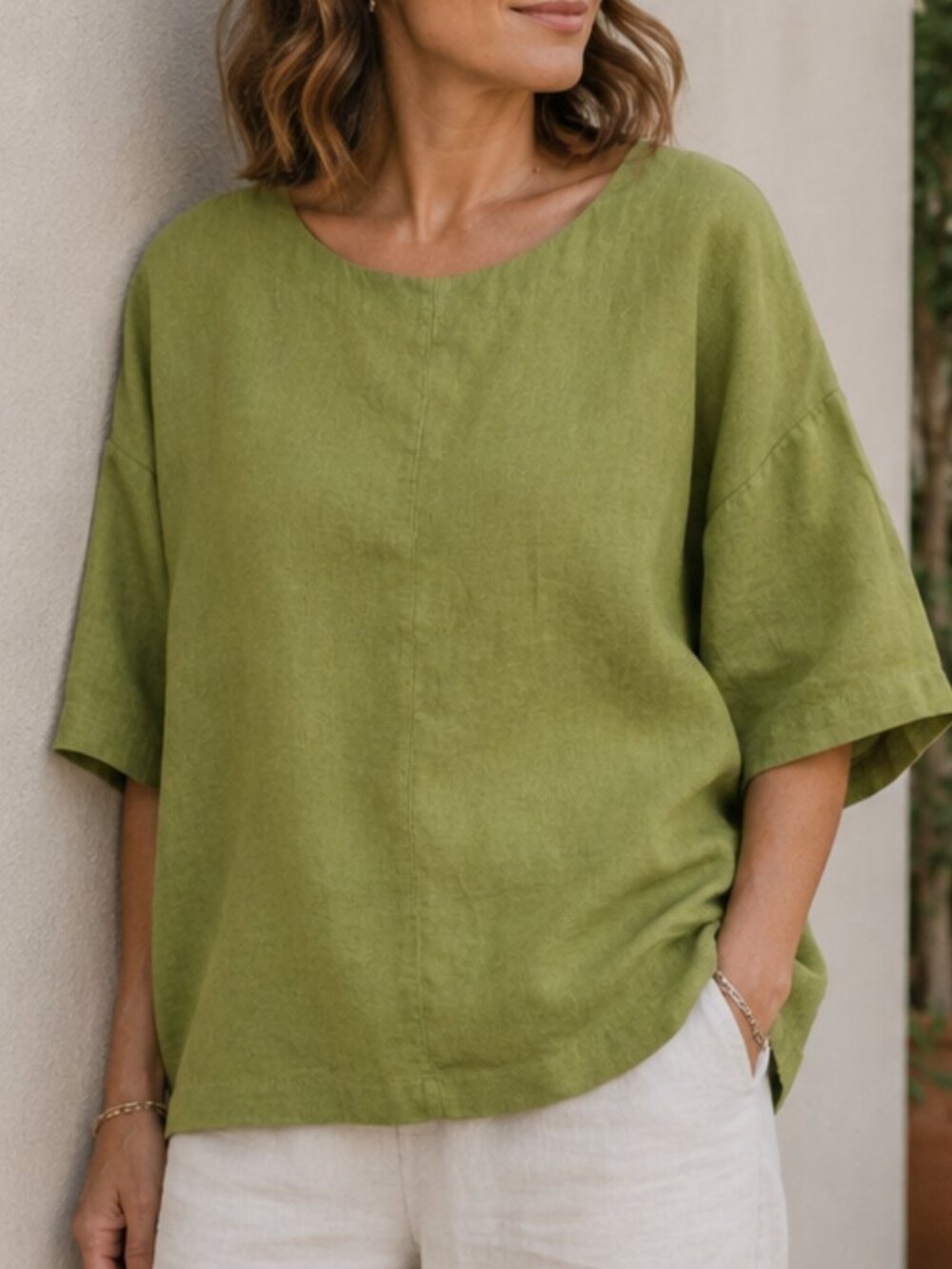 Cas Greenman Rebecca Heavy Linen Oversized Top Green Size M